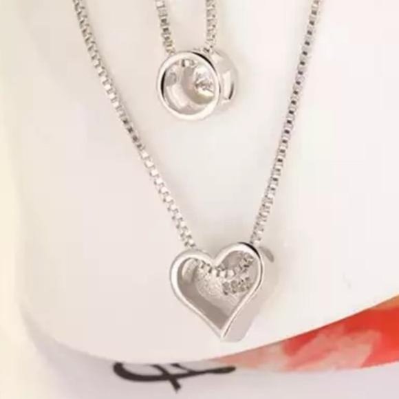925 STERLING SILVER DOUBLE LAYER HEART NECKLACE - Picture 7 of 8